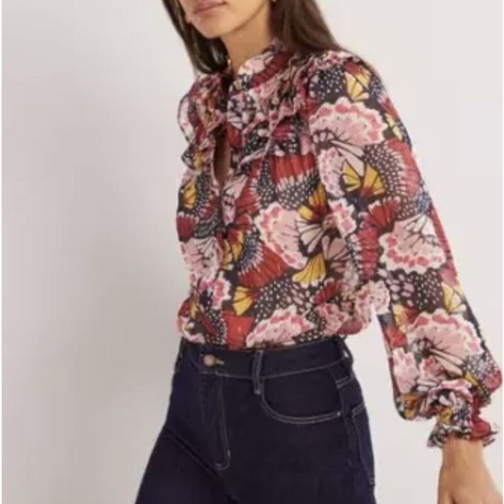 Boden Floral Butterfly Ruffle Blouse